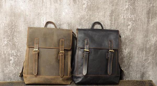 Cool Mens Leather 15inch Laptop Backpack Travel Backpack Leather School Backpacks for Men