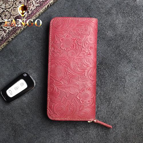 Handmade Leather Floral Mens Cool Travel Long Wallet Card Holder Card Slim Clutch Wallets for Men
