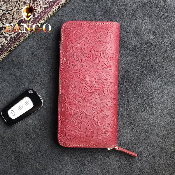 Handmade Leather Floral Mens Cool Travel Long Wallet Card Holder Card Slim Clutch Wallets for Men