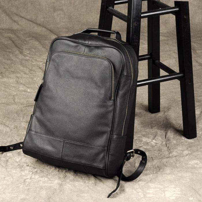 Genuine Leather Mens Cool Backpack Sling Bag Large Black Travel Bag Hiking Bag for men