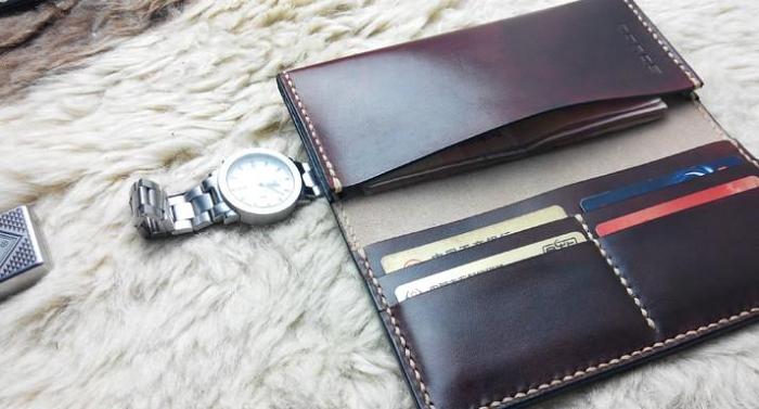 Vintage Leather Mens Bifold Long Wallet Leather Long Wallets for Men