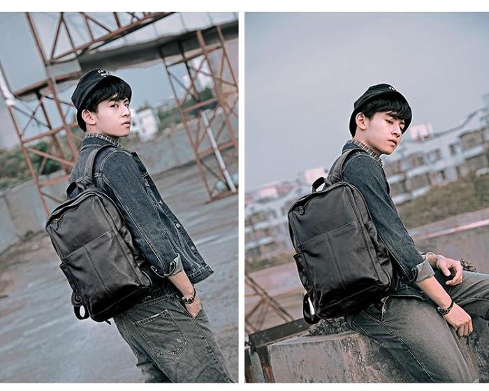 Black Cool Leather Mens School Backpack College Backpack 15 Black Computer Backpack For Men