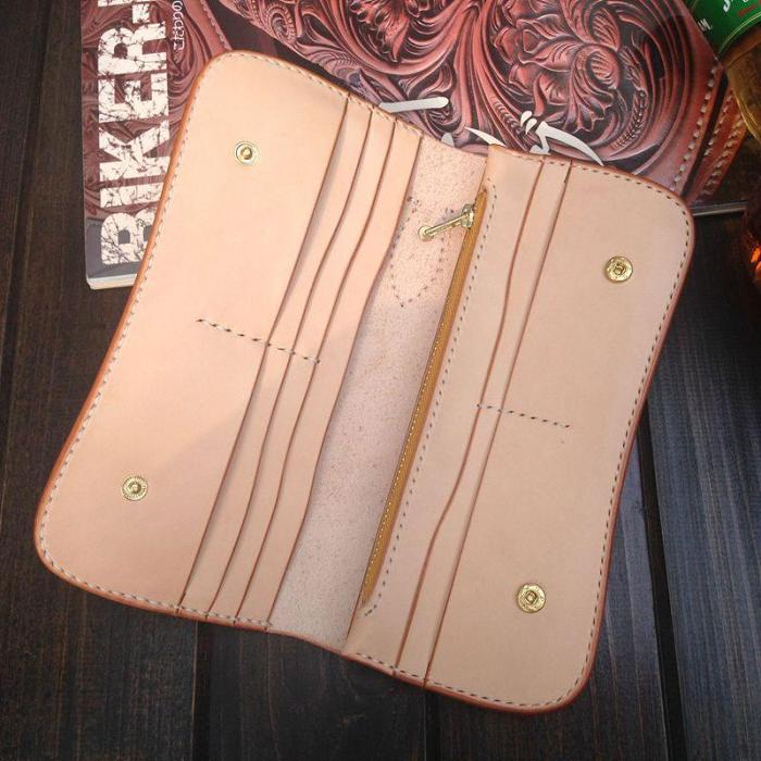 Handmade Leather Biker Wallet Tooled Floral Mens Cool Chain Wallet Trucker Wallet with Chain