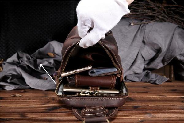 Handmade Leather Mens Cool Chest Bag Sling Bag Crossbody Bag Travel Bag Hiking Bag for men
