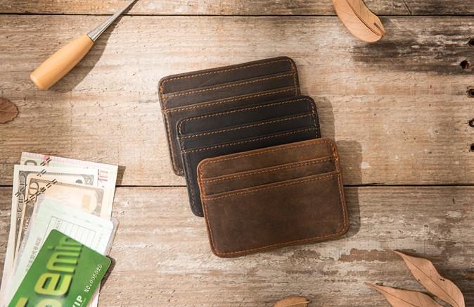 Mens Leather Slim Cards Holder Front Pocket Wallets Card Wallet for Men