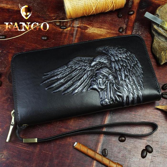 Handmade Leather Mens Tooled Indian Cool Zipper Phone Travel Long Wallet Card Holder Card Slim Clutch Wallets for Men