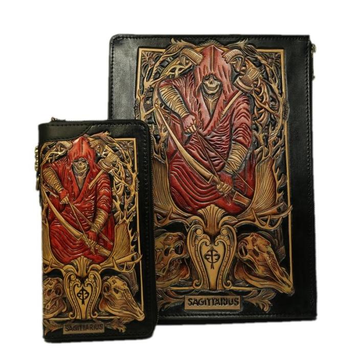 Handmade Leather Tooled CONSTELLATION Mens Cool Long Leather iPad Bag Wristlet Clutch Wallet for Men