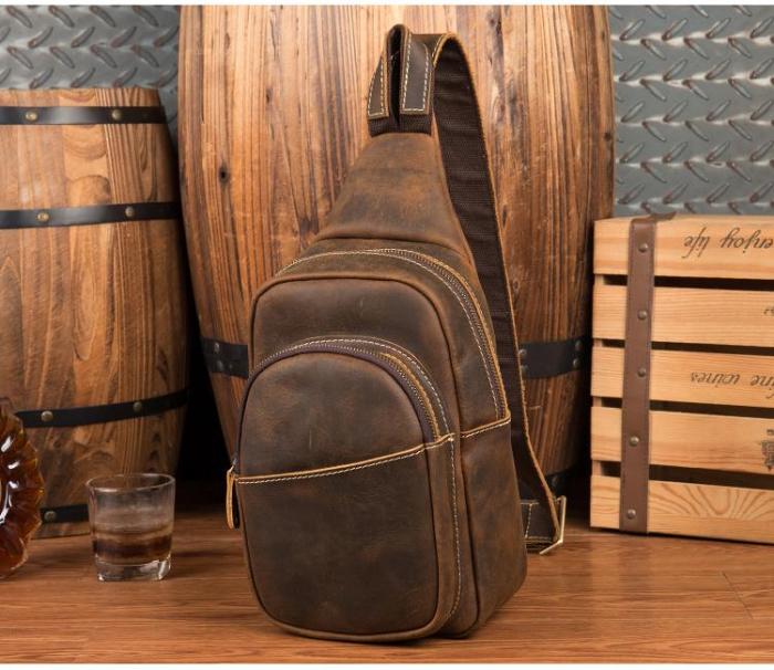 Leather Mens Cool Sling Bag Crossbody Bag Chest Bag for men