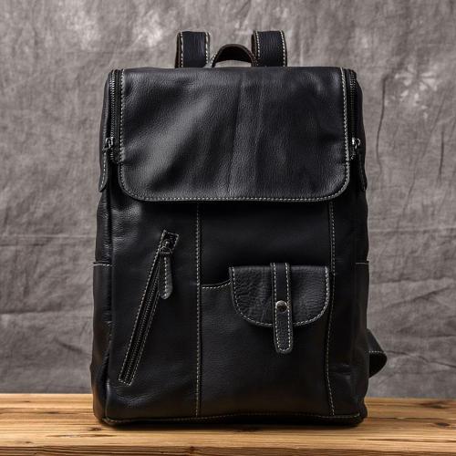 Black Leather Mens 14 Laptop Backpack Backpack Travel Backpack College Backpack for Men