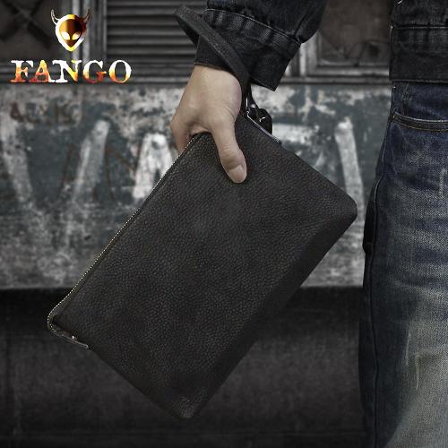 Handmade Leather Mens Clutch Cool Slim Wallet Zipper Clutch Wristlet Wallet for Men