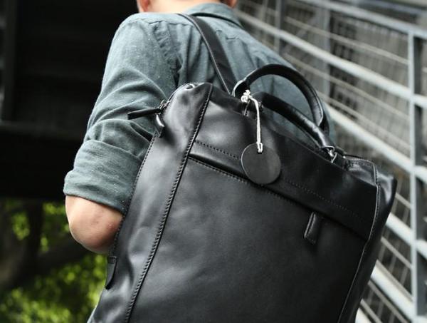 Black Leather Mens Backpack Travel Backpack Laptop Backpack for men