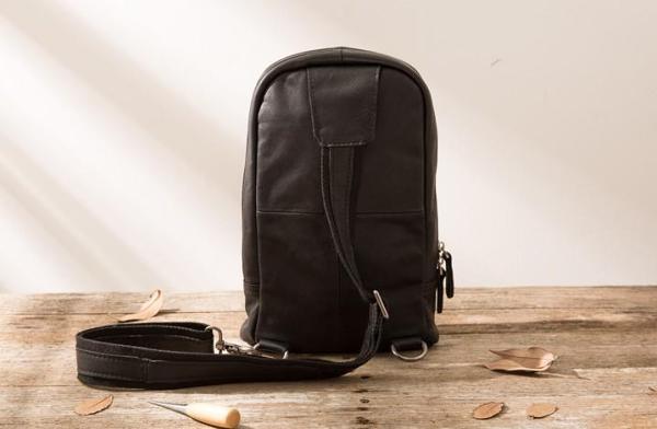 Leather Mens Black Sling Bag Sling Shoulder Bag Sling Backpack for men