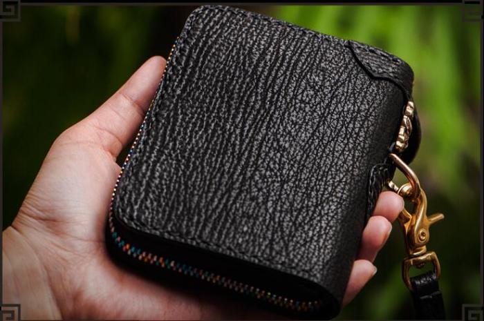 Handmade Leather Small Tooled Mens billfold Wallet Cool Chain Wallet Biker Wallet for Men