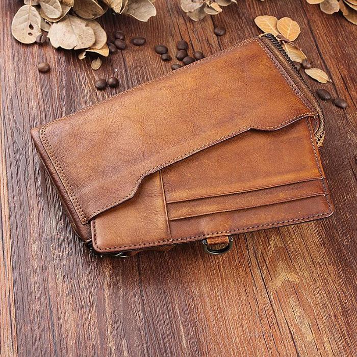 Handmade Leather Mens Cool Long Leather Wallet Bifold Clutch Wallet for Men