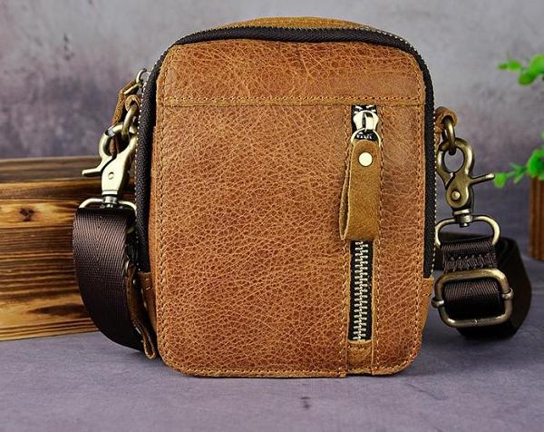 Mens Leather Small Belt Pouch Side Bag Holster Belt Case Waist Pouch for Men