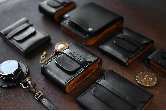 Cool Wooden Leather Black Mens Wallet Small Card Holder Coin Wallet for Men