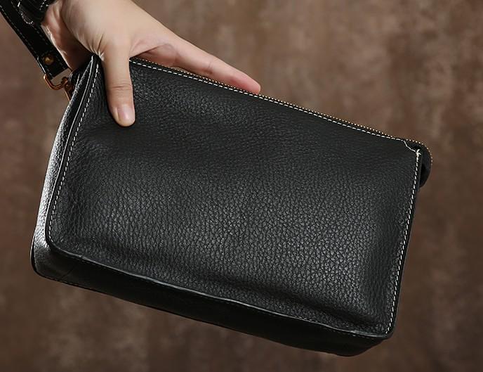 Genuine Leather Mens Clutch Cool Wallet Zipper Clutch Wristlet Bag Wallet for Men