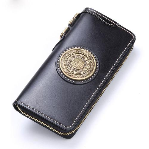 Handmade Leather Mens Chain Biker Wallet Cool Leather Wallet Long Phone Wallets for Men