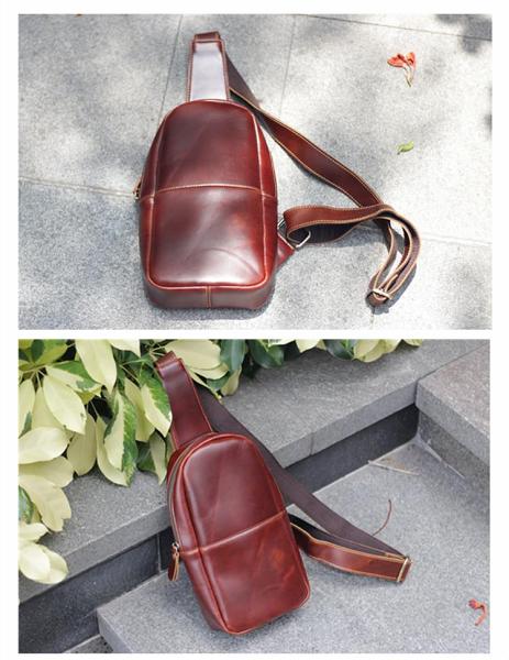 Brown Cool Leather Mens Sling Bag Chest Bag Brown Sling Pack For Men