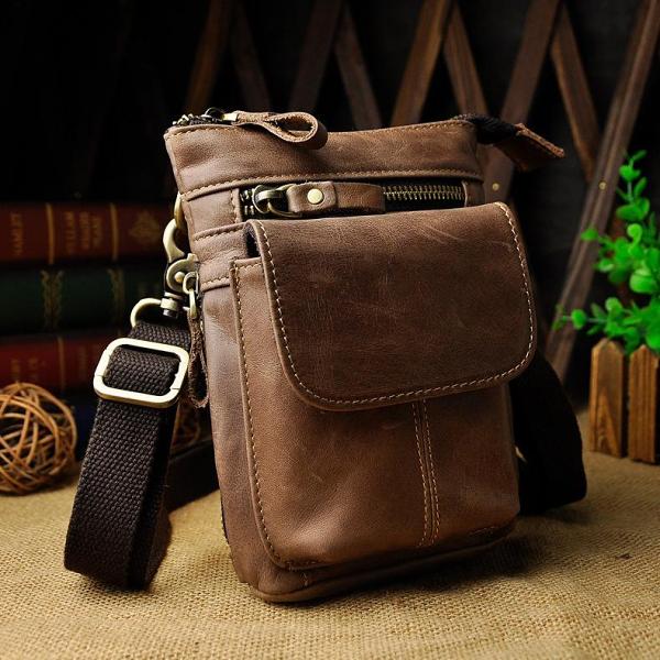 Leather Belt Pouch Mens Small Cases Waist Bag Shoulder Bag for Men