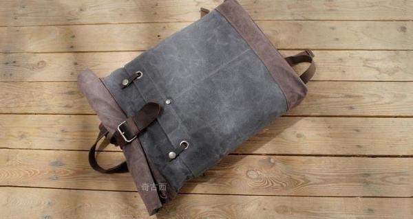 Cool Waxed Canvas Leather Mens Hiking Backpacks Canvas LaptopBackpack Canvas School Backpack for Men