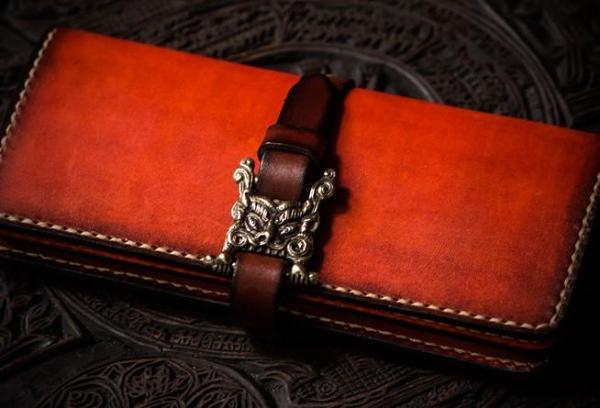 Handmade Leather Men Tooled Cool Leather Wallet Long Phone Wallets for Men