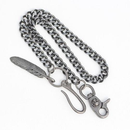 Cool Men's Skull Long Feather Pendant Hip Hop Stainless Steel Pants Chain Biker Wallet Chain For Men