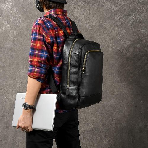 Black Leather Mens 15 Laptop Backpack Hiking Backpack Travel Backpack College Backpack for Men
