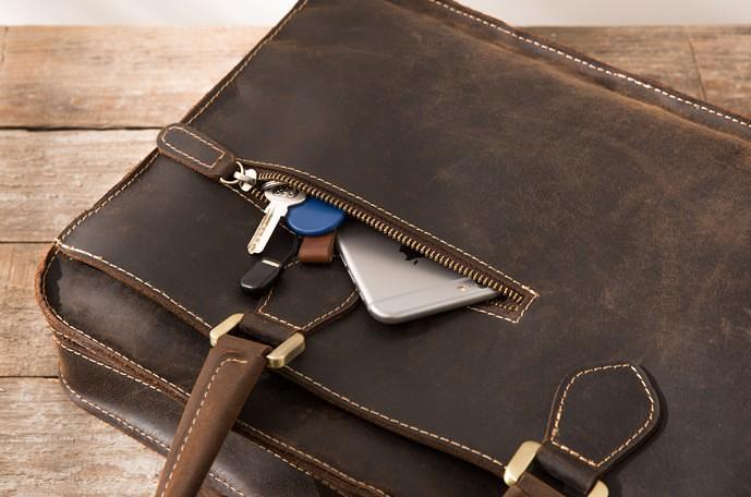 Coffee Leather Mens Briefcase Work Bag Laptop Bag Business Bag for Men