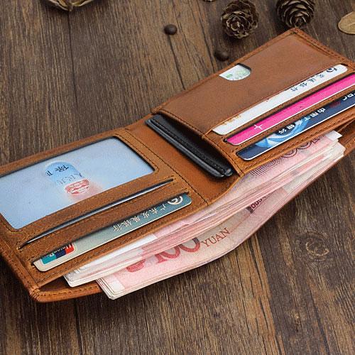 Handmade Leather Mens Cool Slim Leather Wallet Men Small Wallets Bifold for Men