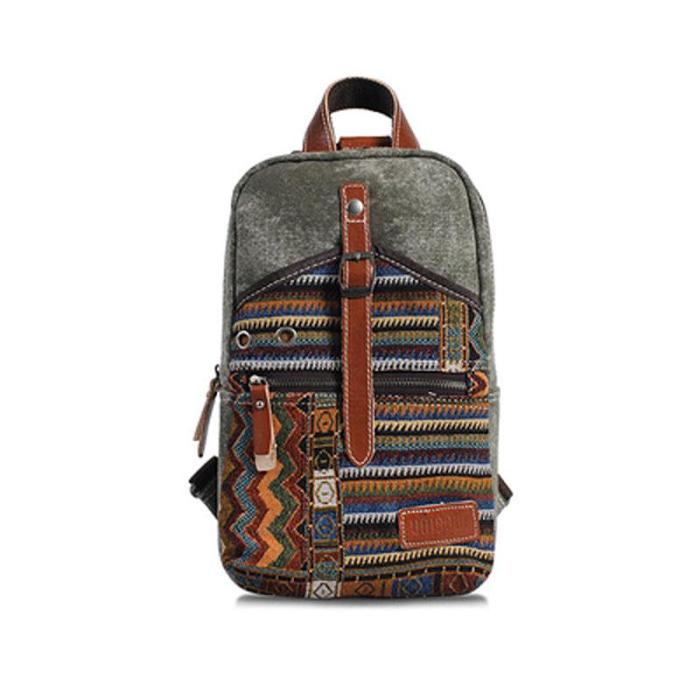 Folk Canvas Mens Sling Bag Vintage Chest Bag One Shoulder Pack for men