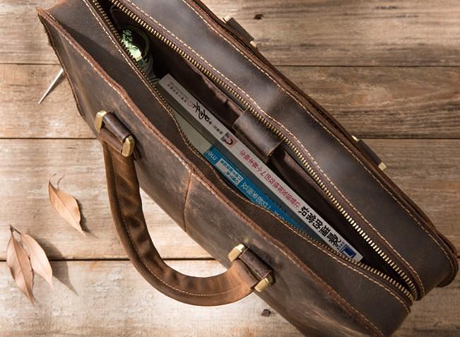 Coffee Leather Mens Briefcase Work Bag Laptop Bag Business Bag for Men