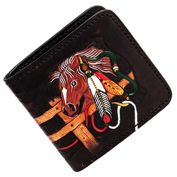 Handmade Leather Fine Horse Tooled Mens billfold Wallet Cool Leather Wallet Slim Wallet for Men
