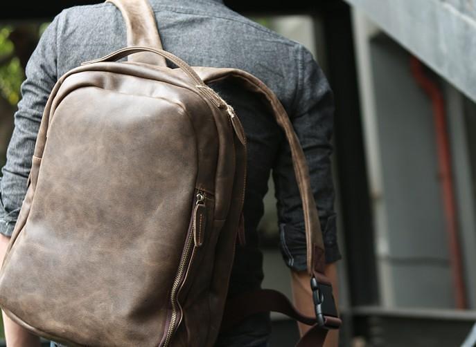 Coffee Leather Mens Backpacks Travel Backpacks Laptop Backpack for men