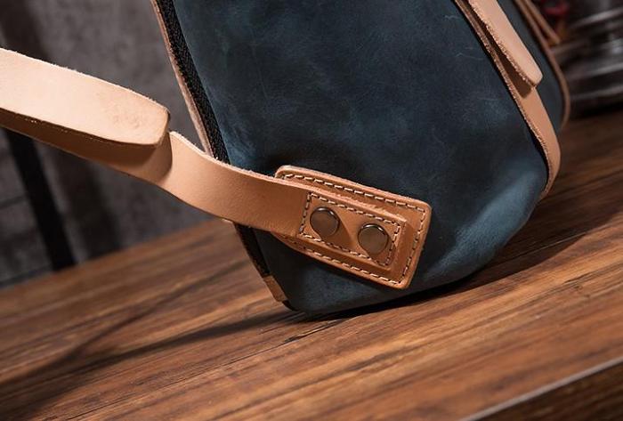 Cool Mens Blue Leather Backpack School Backpack Leather Laptop Backpack for Men