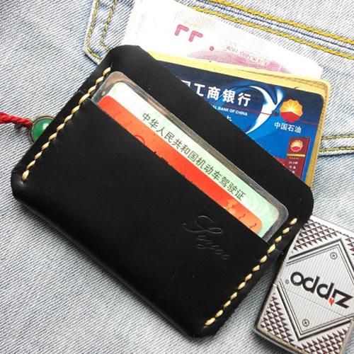 Black Leather Mens Slim Front Pocket Wallets Leather Cards Wallet for Men