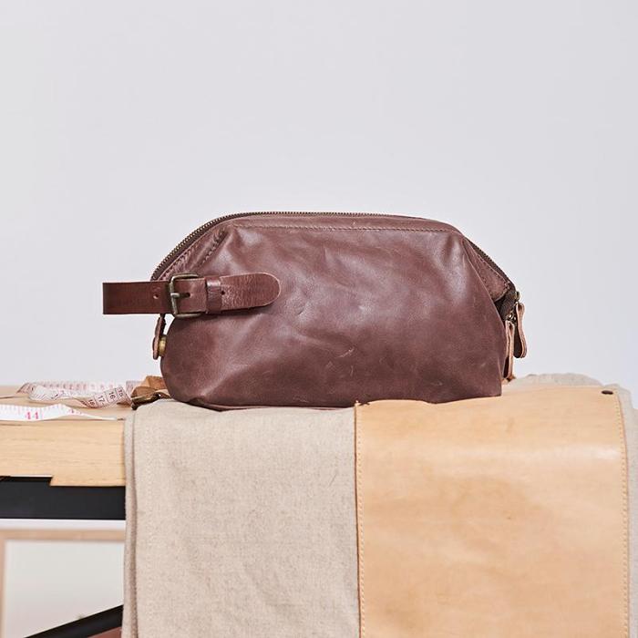 Large Black Leather Mens Brown Clutch Bag Zipper Wristlet Bags Purse for Men