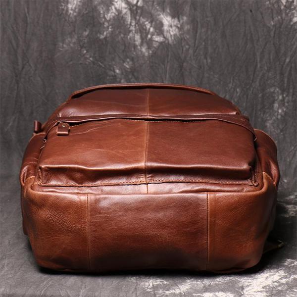 Brown Leather Men's 15 inches Computer Backpack Travel Backpack Brown Laptop College Backpack For Men