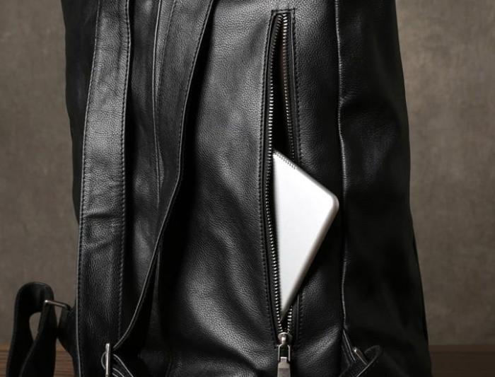 Genuine Leather Mens Cool Backpack Sling Bag Large Black Travel Bag Hiking Bag for men