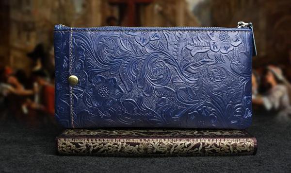Handmade Leather Mens Cool Zipper Phone Travel Long Wallet Holder Slim Clutch Wallets for Men