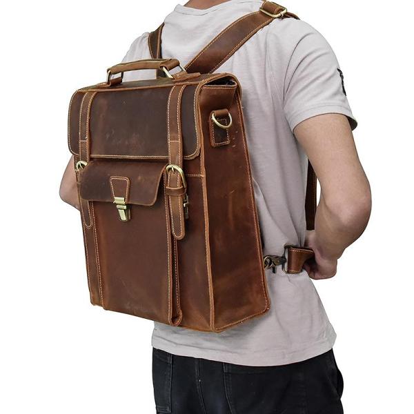Cool Leather Mens Briefcase Handbag Backpack Satchel Backpack Travel Backpack for Men