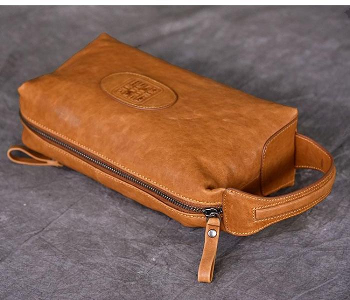Black Leather Mens 8 HandBag Zipper Brown Clutch Bag Storage Bag For Men