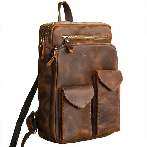 Cool Brown Leather Mens 14 Laptop Backpack Hiking Backpack Travel Backpack College Bag for Men