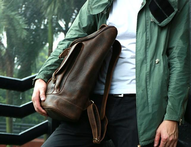 Cool Leather Coffee Mens Backpack Travel Backpacks Laptop Backpack for men