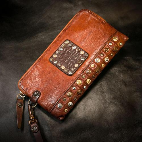 Handmade Leather Mens Chain Biker Wallet Cool Leather Wallet Long Phone Wallets for Men