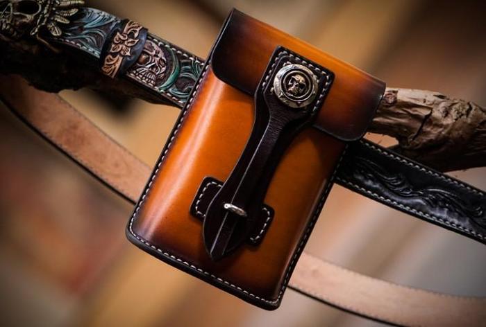 Handmade Biker Leather Belt Pouch Mens Cases Waist Bag Hip Pack Belt Bag Fanny Pack Bumbag for Men