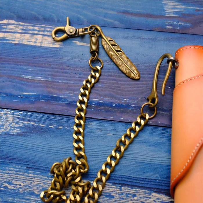 Cool Men's Gold Feather Wallet Chain Pants Chain Long Biker Wallet Chain For Men