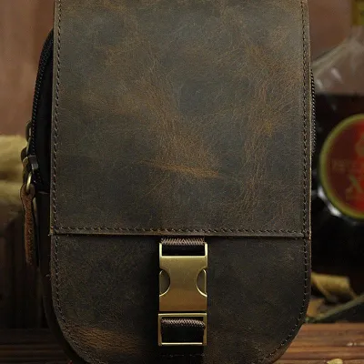 Small Mens Leather Belt Pouch Holster Belt Cases Cell Phone Waist Pouch for Men
