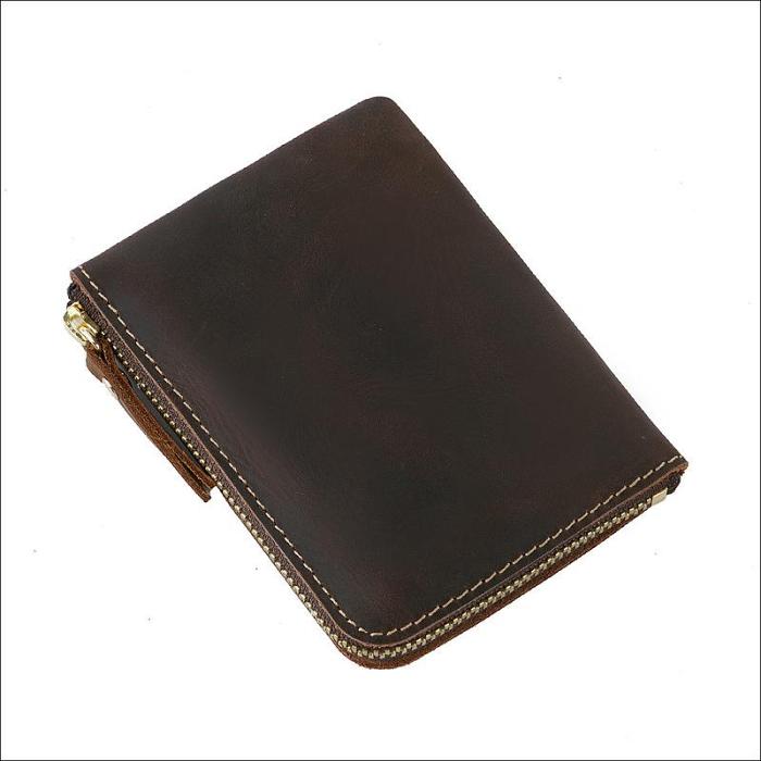 Leather Small Mens Wallet Zipper billfold Front Pocket Wallet Card Wallet Small Wallet for Men