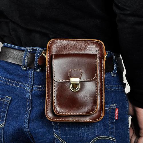 Leather Belt Pouch Mens Waist Bag Shoulder Bag for Men